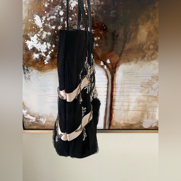 RARE Y2K Authentic Valentino Garavani intricately beaded silk and leather tote ~ - Picture 14 of 16